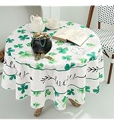Karseteli St. Patrick's Day Tablecloth, 60 Inch Round Waterproof Lucky Shamrock Table Cloth, Wash...