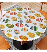 Fitable Easter Fitted Table Cover - Waterproof Colorful Egg Elastic Edged Tablecloth Vinyl Wipeab...
