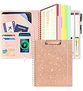 Clipboard with Storage Zipper Pouch, Spiral Leather Portfolio Organizer, 5 Folders with Pockets, ...