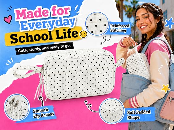 Big Capacity Pencil Case Pencil Pouch Cute Pencil Box Pencil Bag for Teen Girls Boys Black dots 