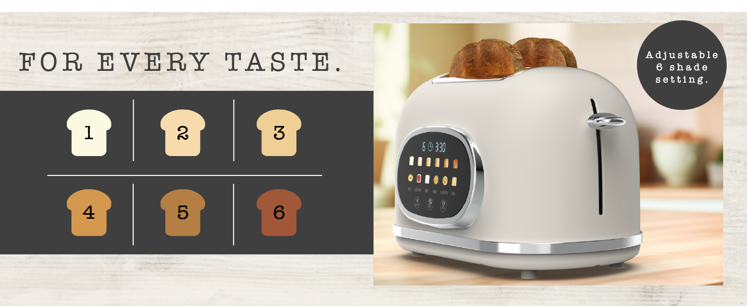 Toaster with perfect shade control- 6 adjustable settings for golden, even toasting
