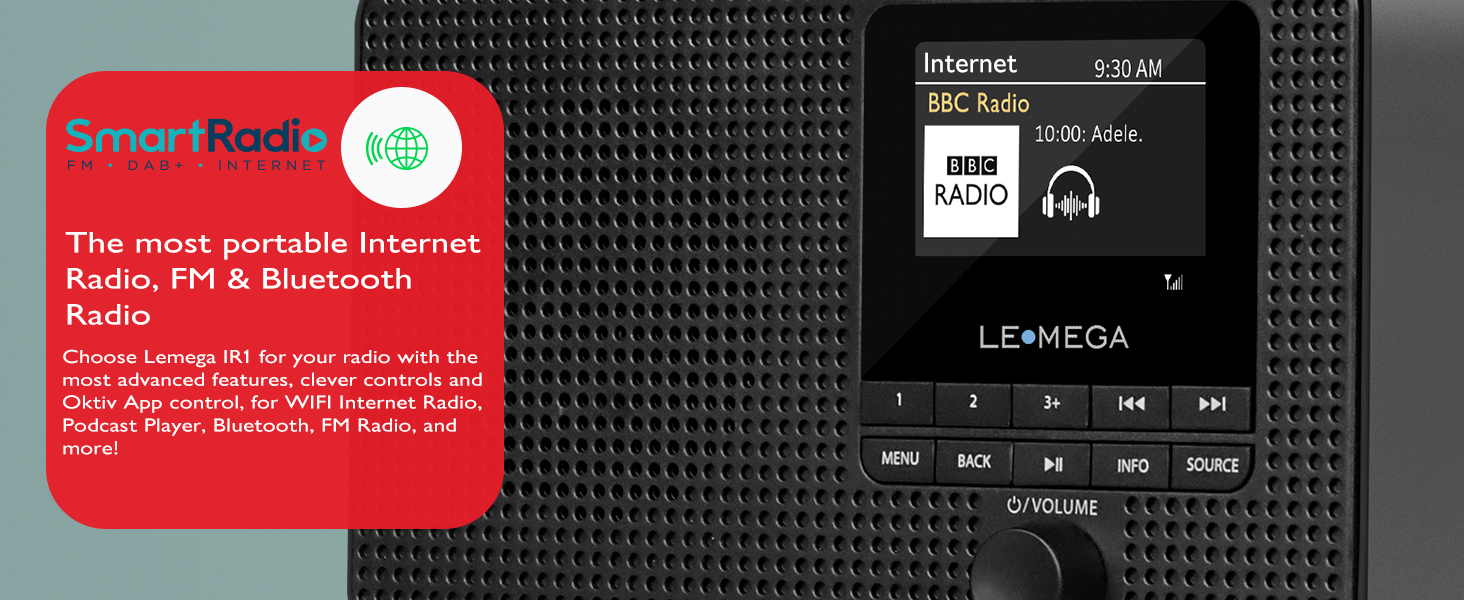 Portable Internet Radio, FM radio, Digital radio podcast player radio alarm clockradio retro radio