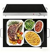 NWEBULIG Electric Warming Tray with Adjustable Temperature, Glass Top Food Warmer with Full Surfa...