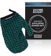 Japanese Exfoliating Mitt for Shower [Green] - Charcoal &amp; Silver Ion Exfoliating Glove - Gentle E...