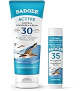 Badger Mineral Sunscreen Combo, SPF 30 Cream &amp; SPF 35 Face Stick, Organic Reef Safe Broad Spectru...