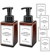 LEWISTIN Foaming Soap Dispenser, 15 oz Refillable Foam Soap Dispenser (Amber) with 10 Pcs Labels,...