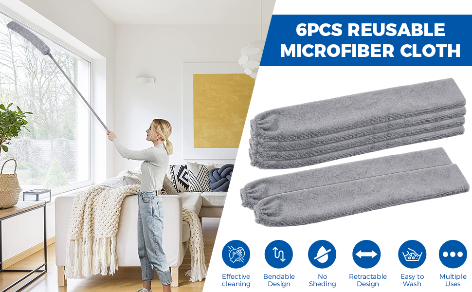 6pcs Dusters Replacement Cloth for Cleaning Removable Gap Dusting Cloths Reusable Microfiber Cloth