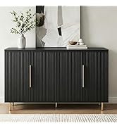 USHOWER 56" Sideboard Buffet Cabinet with Storage - 4 Fluted Doors &amp; Adjustable Shelves, Modern B...