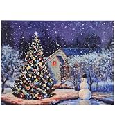 SOFFEE DESIGN 12'' x 16'' LED Christmas Canvas Prints Wall Art, Light Up Snowy Scene Wall Hanging...