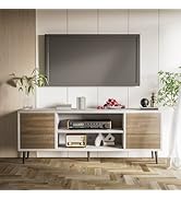JUMMICO Mid-Century Modern TV Stand for 55/65 Inch TV, Entertainment Center with Storage Cabinet ...