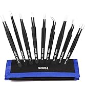 Precision Tweezers Set, XOOL 9 PCS ESD Tweezers Set, Anti-Static Stainless Steel Tweezers Kit, No...