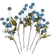 SITUMEIZI Faux Silk Pompon Mum Blue Artificial Flowers Fake Mini Chrysanthemum Flowers Mums 6Pcs ...