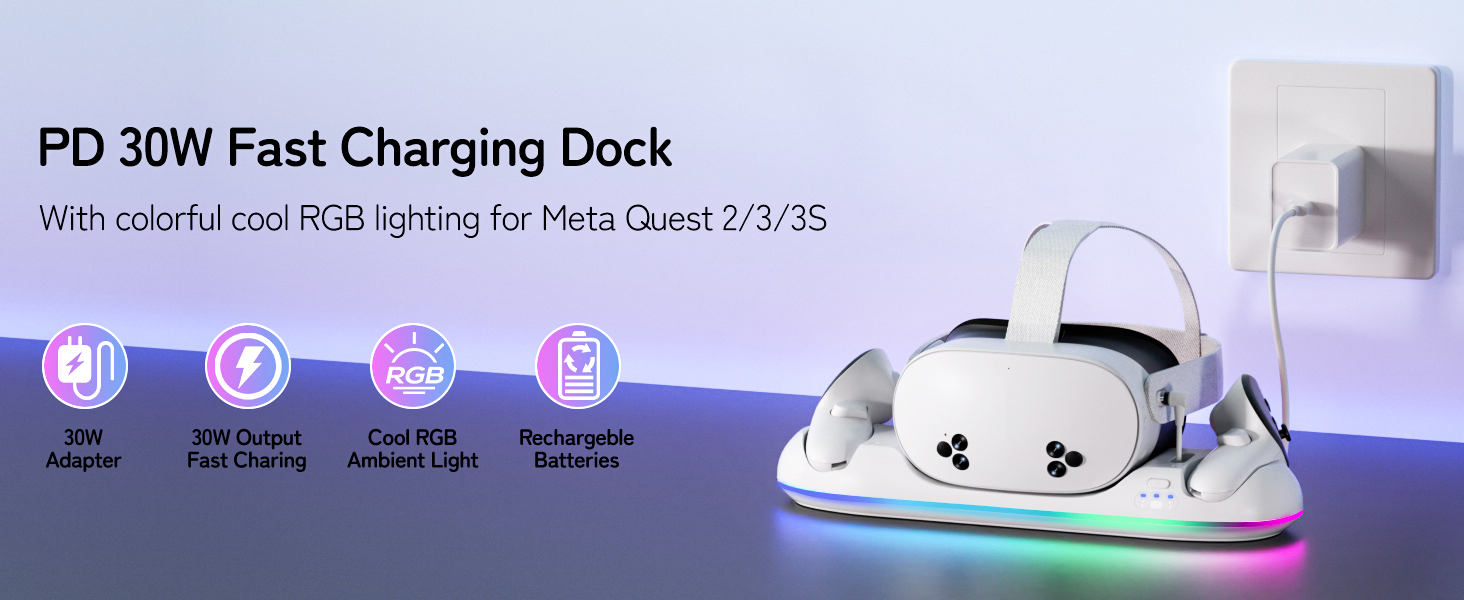 Charging Dock for Meta Quest 3S, Quest 3, Quest 2 or Quest Pro