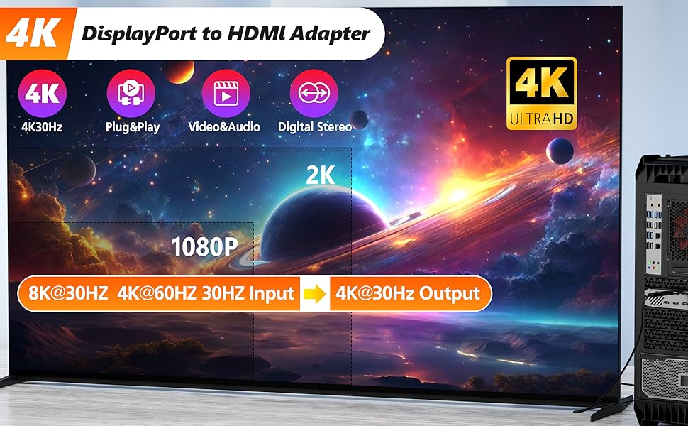 DP to HDMI 4K@30HZ Output Adapter