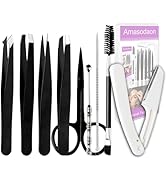 Amasodaon Tweezers Set [9+1 PCS] - Professional Stainless Steel Tweezers for Eyebrows – High-Prec...