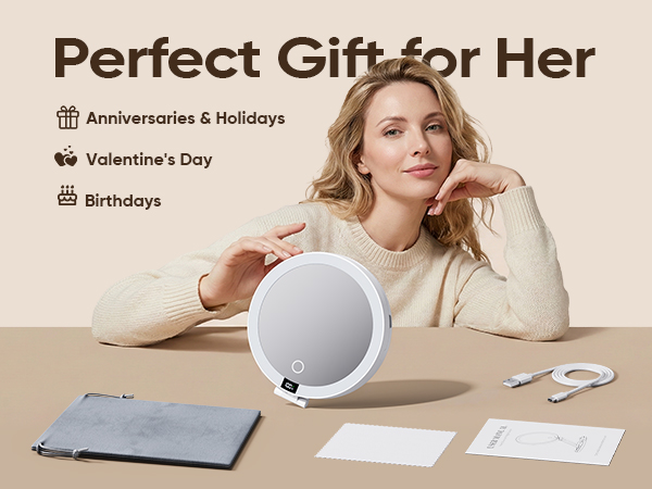 Perfect gift package with lighted mirror storage bag and accessories for women