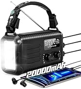 20000mAh / 74000mWh Emergency Crank Radio, NOAA/AM/FM Portable Weather Radio, Solar Hand Crank Ra...