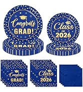 Blue and Gold Graduation Paper Plates and Napkins Serve 50, Polka Dots Graduation Decorations Cla...