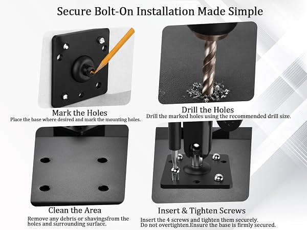Bolt-on phone holder for forklifts, boats and UTVs where permanent mounting is preferred.