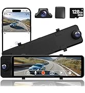 3 Channel Rear View Mirror Camera, 4K Mirror Dash Cam with GPS, 128GB Card, Rearview Mirro Backup...