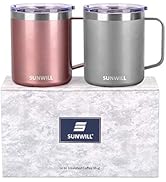 SUNWILL 14 oz Coffee Mug Set, Vacuum Insulated Camping Mug with Lid, Double Wall Stainless Steel ...