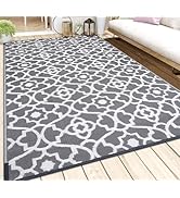Grey 5'x8' Reversible Outdoor Rug Waterproof Plastic Straw Rug for Patios, Porch, RV, Balcon...