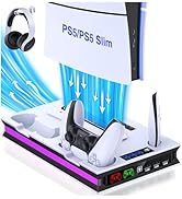 PS5/PS5 Pro/Slim Stand and Cooling Station with Controller Charging Station for Playsation 5 Disc...