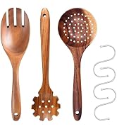 Wooden Spoons for Cooking - Wooden Spoon Set of 3 - Salad Fork, Strainer Spoons, Spaghetti Spoon,...