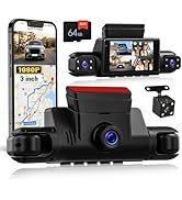 1080P Dash Cam Front Left and Right Rear, 4 Dash Cameras for Cars, Free 64GB Included, 8 IR Night...