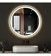 NEWBULIG 28 Inch Round LED Bathroom Wall Mirror with Lights, Light up Vanity Bathroom Mirror for ...