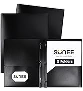 SUNEE 2 Pocket Folders with Prongs (3/Pack, Black) Plastic Folders with Pockets and Prongs Fit Le...