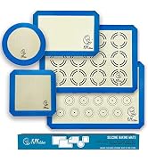 Silicone Baking Mat Set of 5-2 Half Sheets (Macaron &amp; Cookie Circle On Mat) + 1 Quarter + 1 Round...