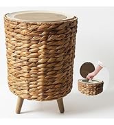 Yatmung 2.3 Gallon Wicker Trash Can - Boho Bathroom Trash Can with Lid - Natural Water Hyacinth W...