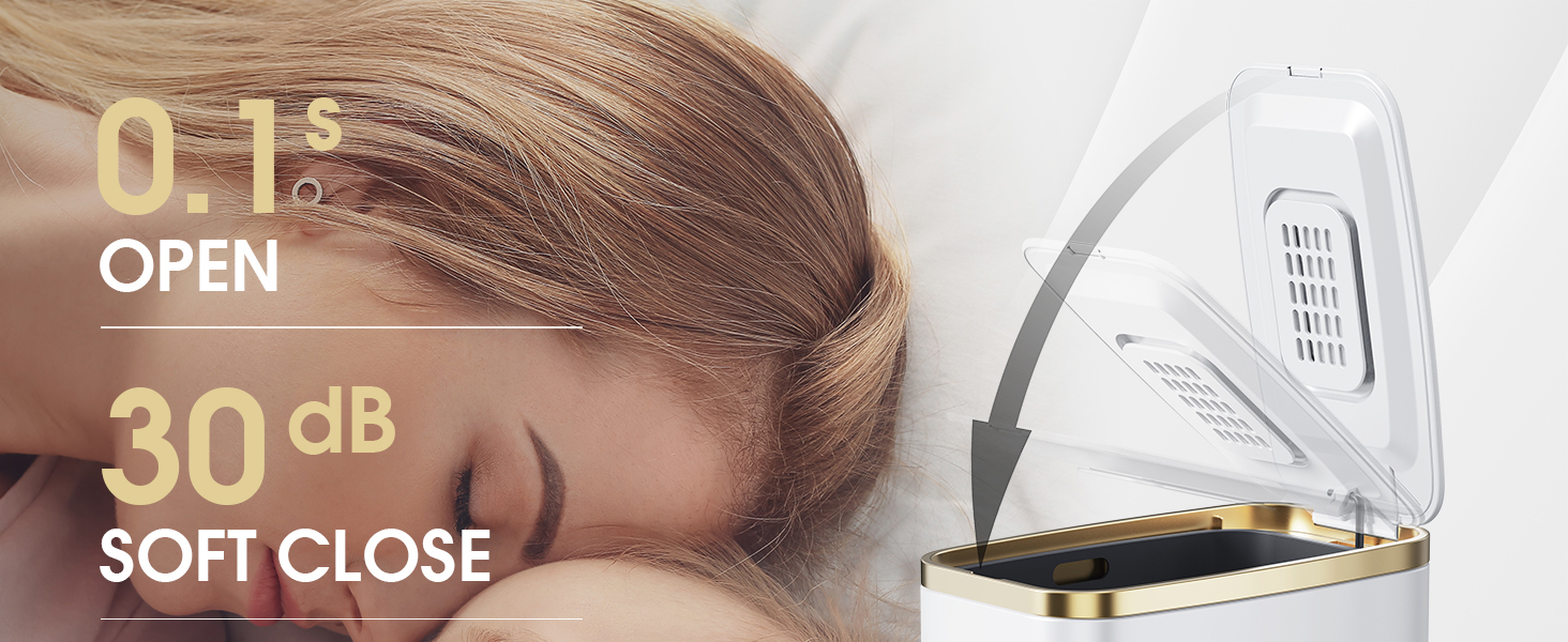 trash can lid 0.1s open, 30 db soft close