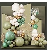 PartyWoo 140 pcs Olive Green Balloon Arch Kit, Sage Green Balloon Garland Kit with Cream White Me...