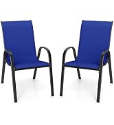 Giantex Patio Chairs Set of 2, Stackable Outdoor Dining Chairs with Breathable &amp; Quick-Dry Fabric...