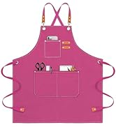 OUNLEN Chef Apron for Men Women Canvas Aprons with 4 Pockets Cross Back Resistant Work Apron for ...