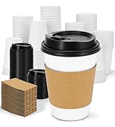 Clawsoff 100 Pack 12 oz Disposable Coffee Cups with Lids and Insulated Sleeves, Leak-free Paper a...