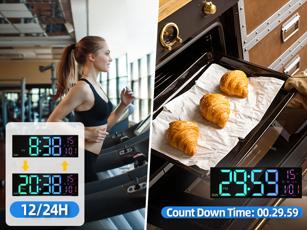 24 hour modern silent big extra large led display digital wall gym clocks