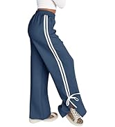 Fisoew Womens Wide Leg Sweatpants High Waisted Side Slit Lounge Travel Track Pants Striped Baggy ...