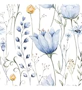 HeloHo Blue Floral Leaf Wallpaper Peel and Stick Self Adhesive Removable Wall Paper Waterproof Co...