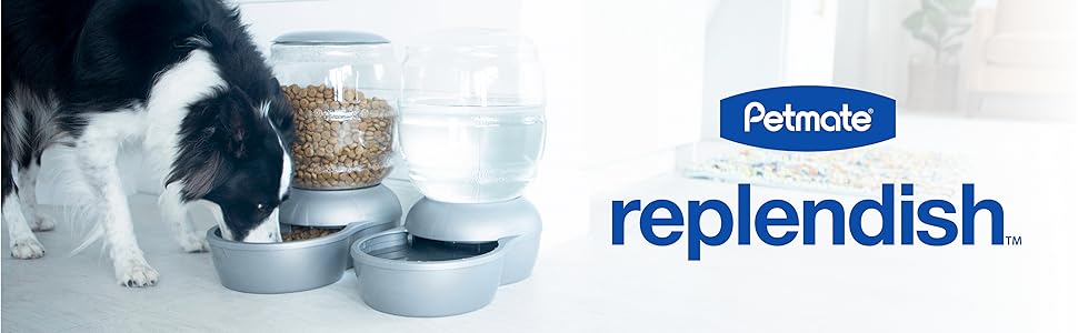 petmate replendish water and feeder bowls for cats and dogs, small medium large breeds puppies