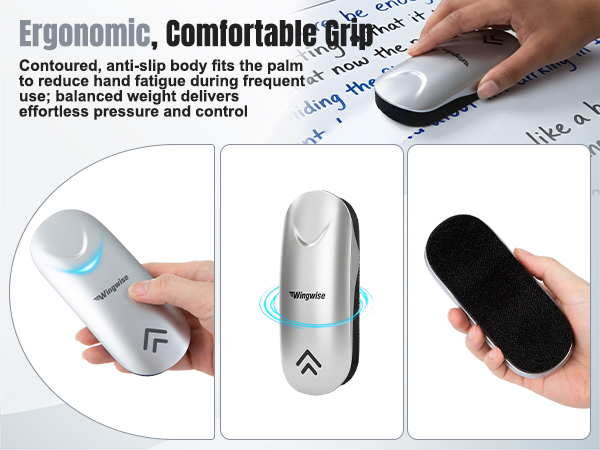 Wingwise ergonomic dry erase eraser with comfortable grip design.