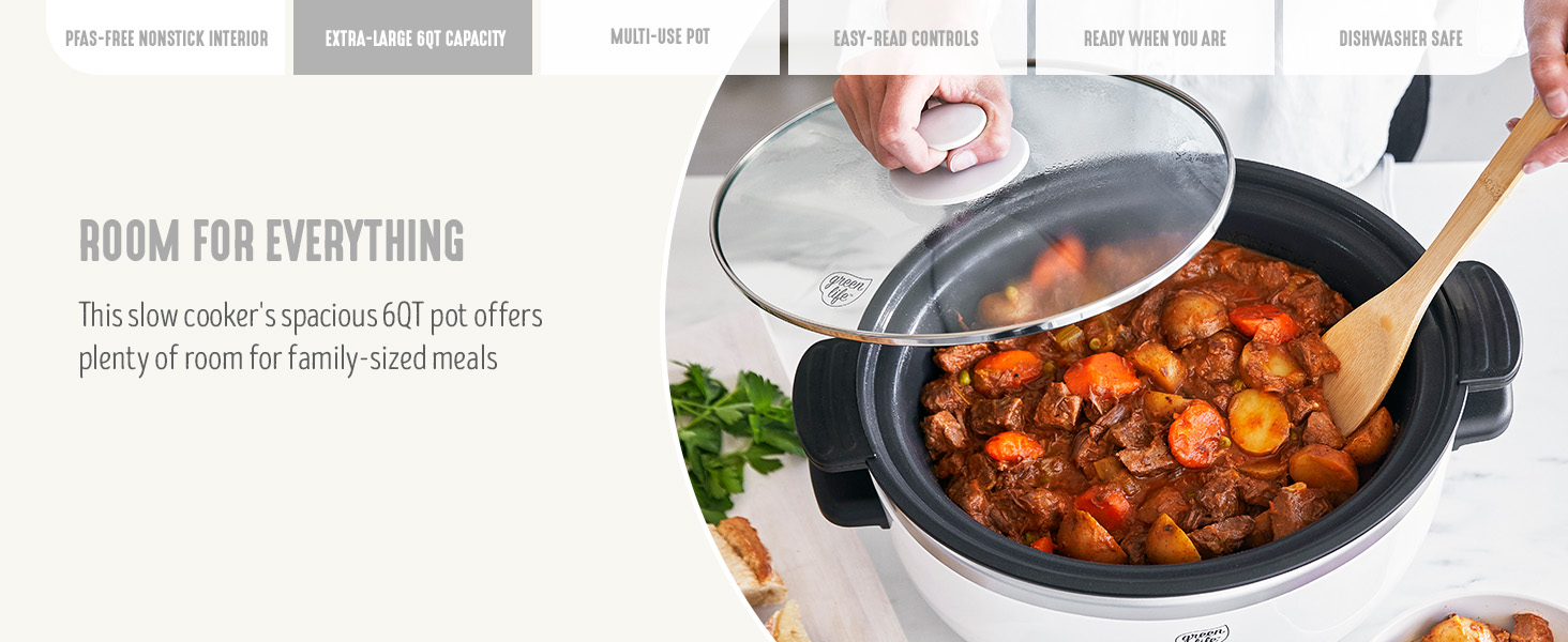 GreenLife, Ceramic Nonstick, PFAS-Free, Non-Toxic, Slow Cooker, Electrics