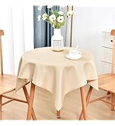 Nacuci Small Square Tablecloth 36x36 Inch Water Resistant Side Table Cloth Solid Beige Heavy Duty...