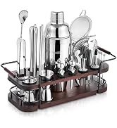 KITESSENSU Cocktail Shaker Set Bartender Kit with Stand | Complete 24-Piece Bar Set Cocktail Kit ...