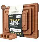 3 Packs Bamboo Cutting Board Set with Non Slip Feet Holder and Over Sink Nice Solid Thick Wood Ju...