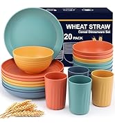 HOTEC Unbreakable Wheat Straw Cereal Bowls,Plates and Cups Set, BPA Free Dinnerware Sets, Microwa...