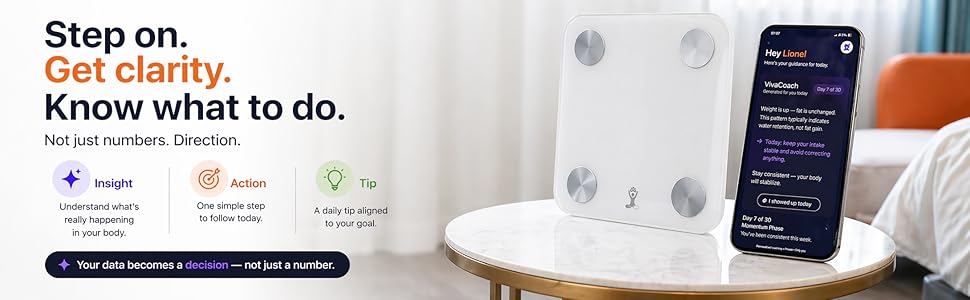 Vivahab body fat scale in living room setting, smart scale for body weight