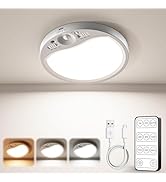 TANBABY Rechargeable Motion Sensor Ceiling Light Indoor with Remote, 3-Color Wireless Battery Ope...